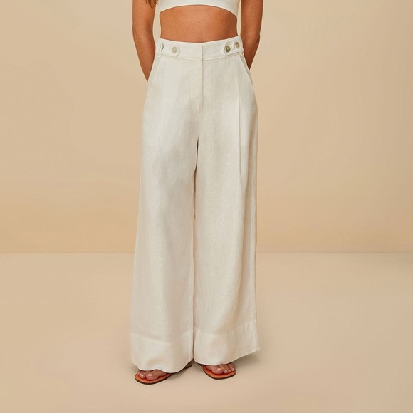 FARM RIO Off-White Euroflax™ Premium Linen High Waisted Pants - Picture 1 of 3